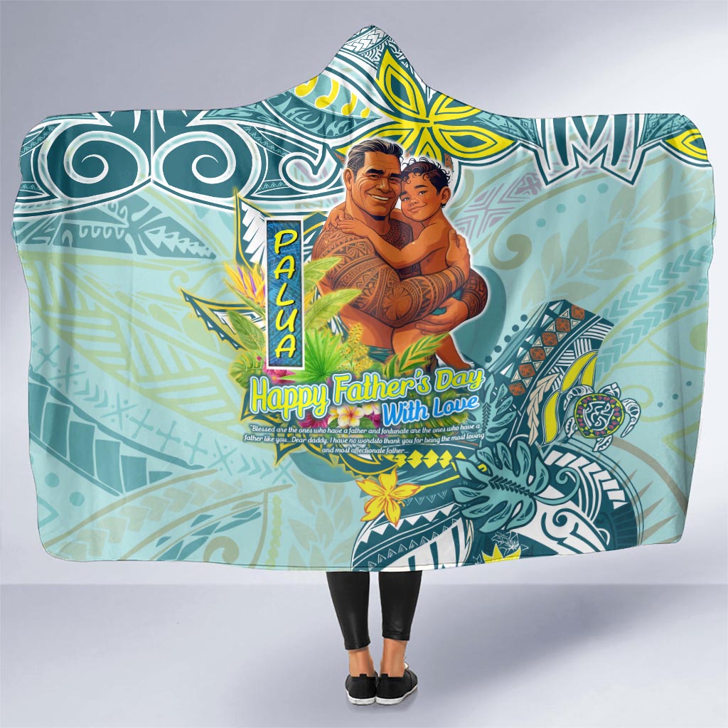 Palau Father's Day Polynesia Hooded Blanket Dad and Son