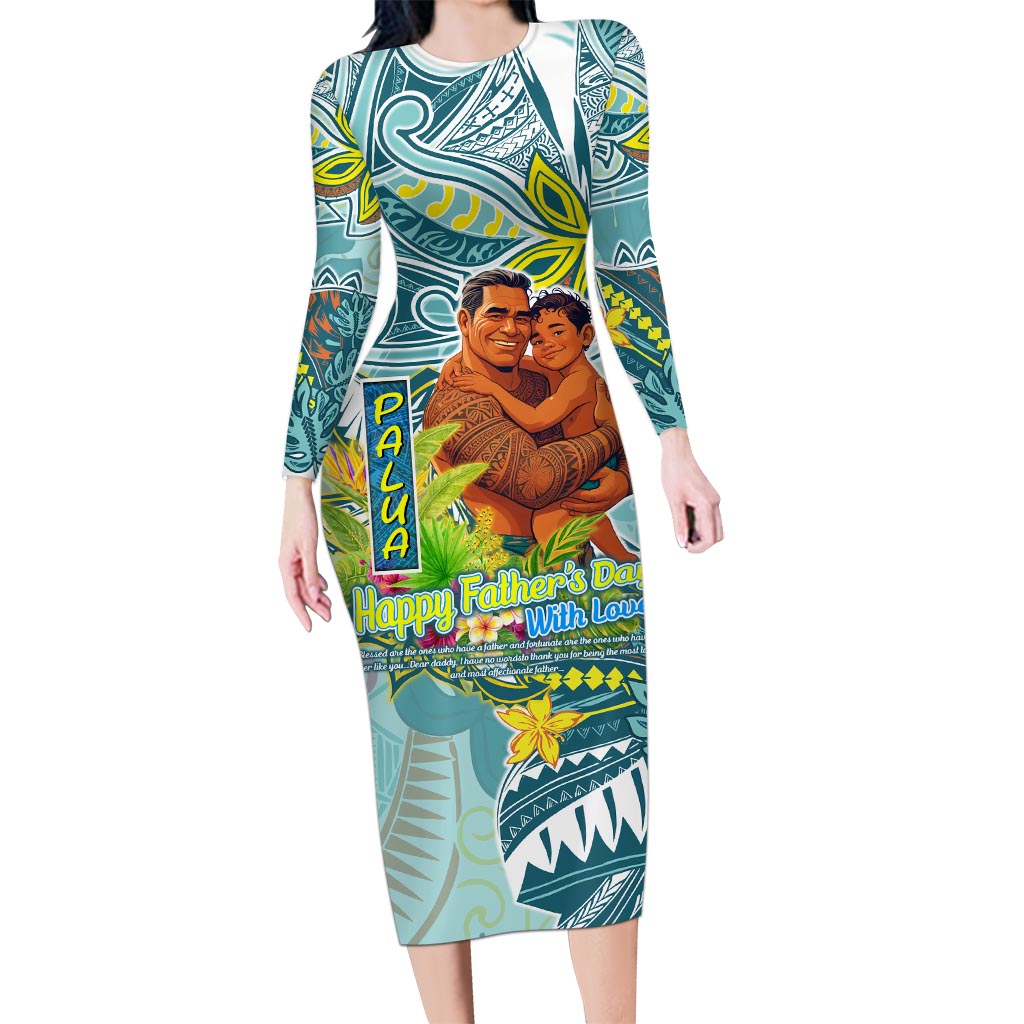 Palau Father's Day Polynesia Long Sleeve Bodycon Dress Dad and Son