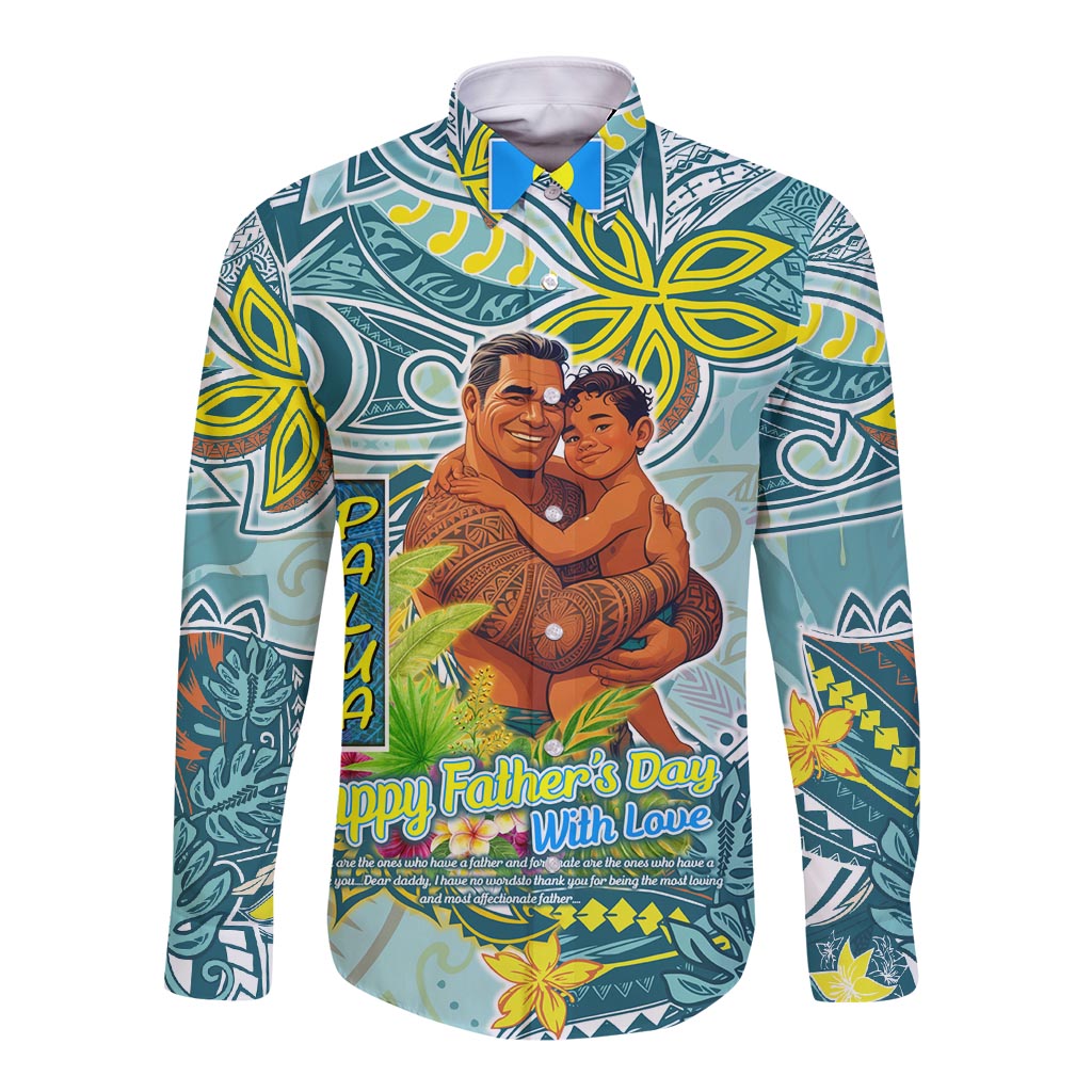 Palau Father's Day Polynesia Long Sleeve Button Shirt Dad and Son