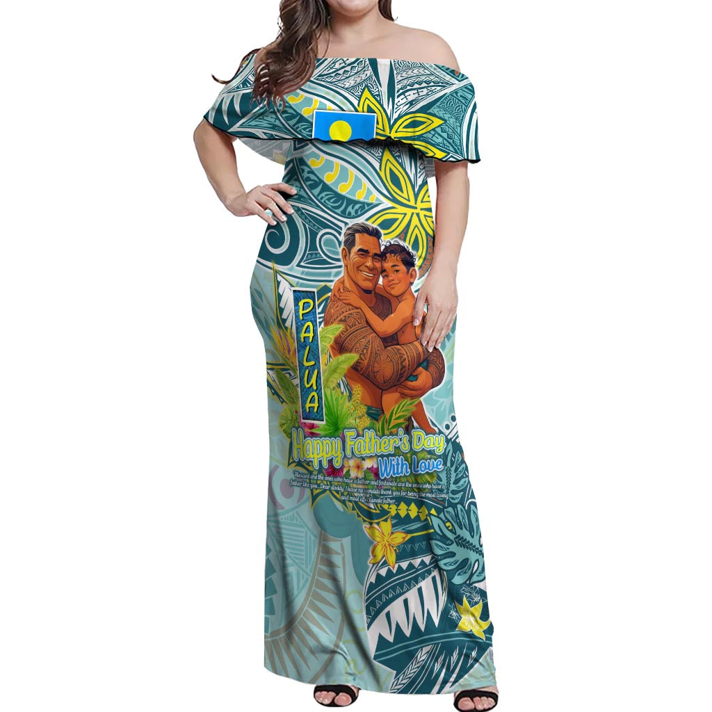 Palau Father's Day Polynesia Off Shoulder Maxi Dress Dad and Son