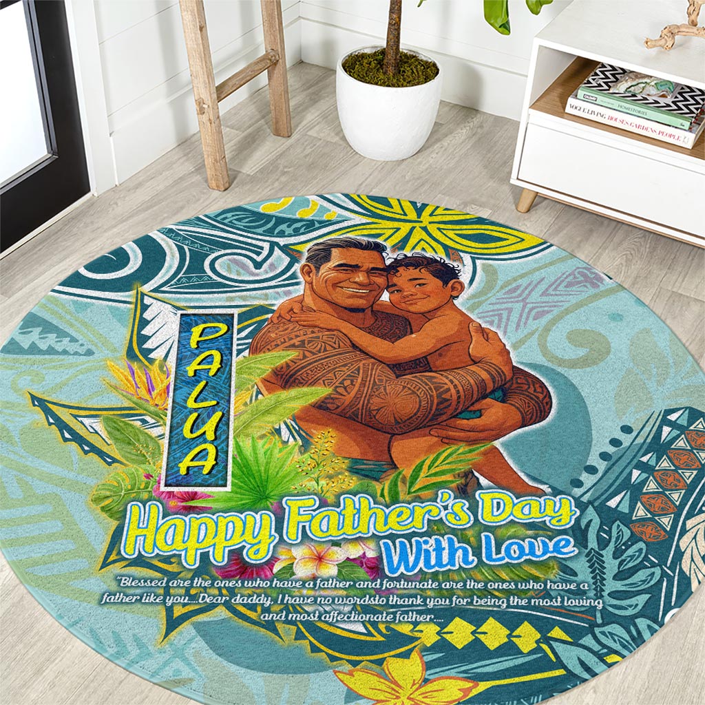 Palau Father's Day Polynesia Round Carpet Dad and Son