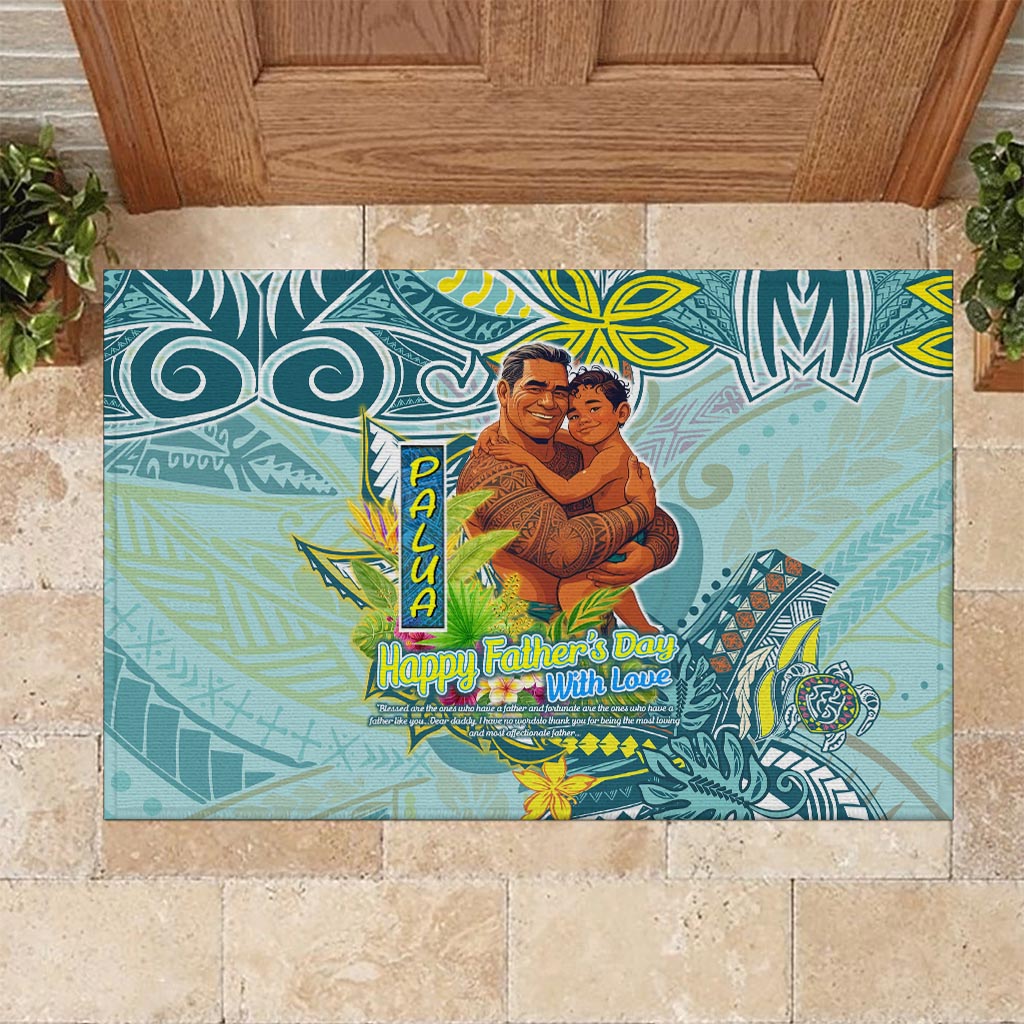 Palau Father's Day Polynesia Rubber Doormat Dad and Son