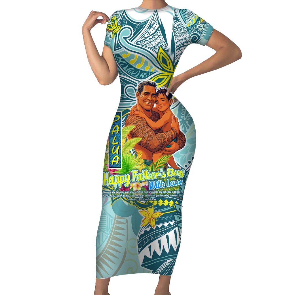 Palau Father's Day Polynesia Short Sleeve Bodycon Dress Dad and Son