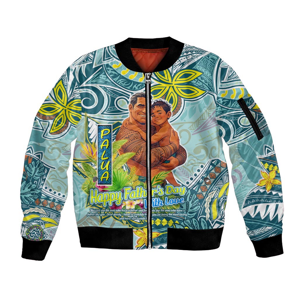 Palau Father's Day Polynesia Sleeve Zip Bomber Jacket Dad and Son