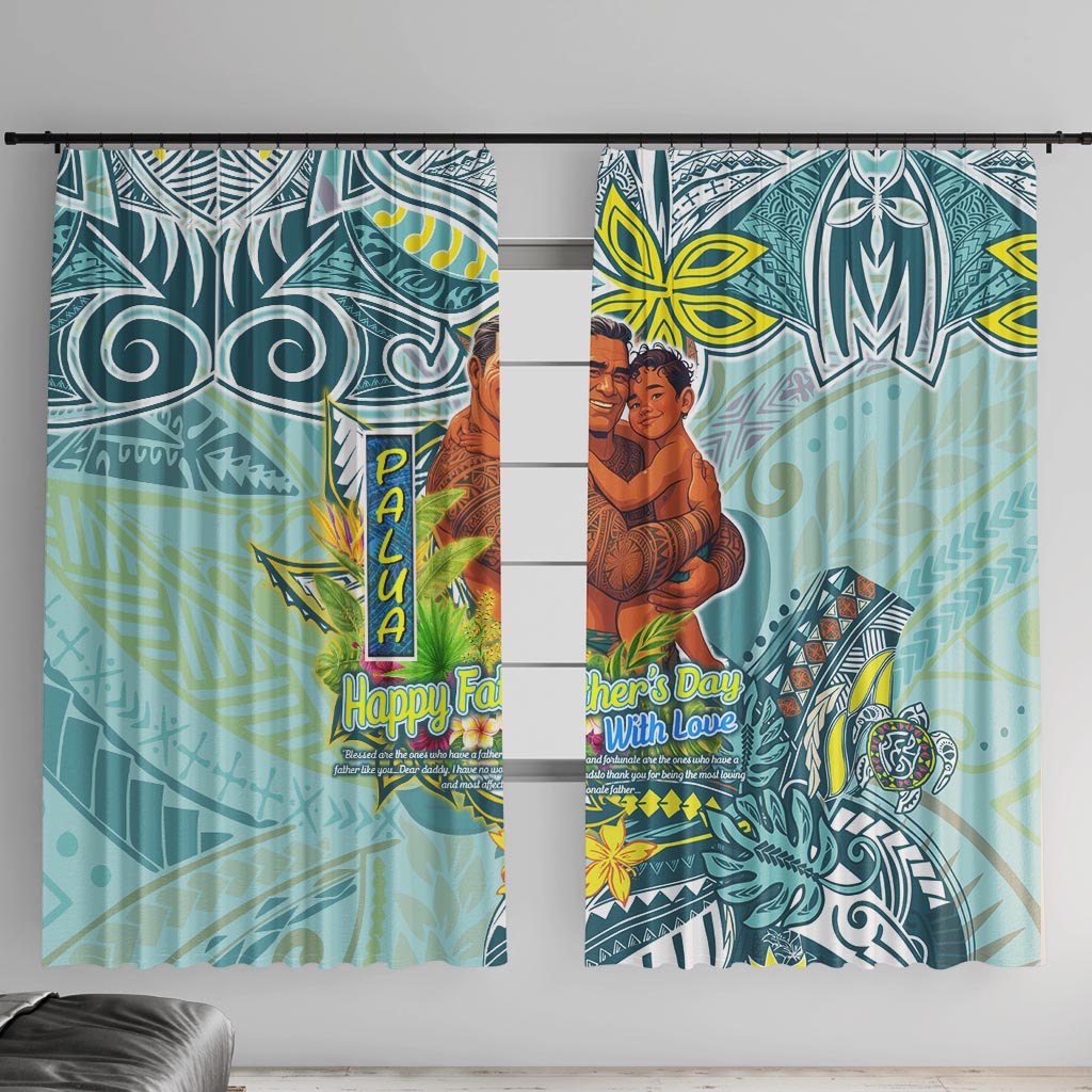 Palau Father's Day Polynesia Window Curtain Dad and Son