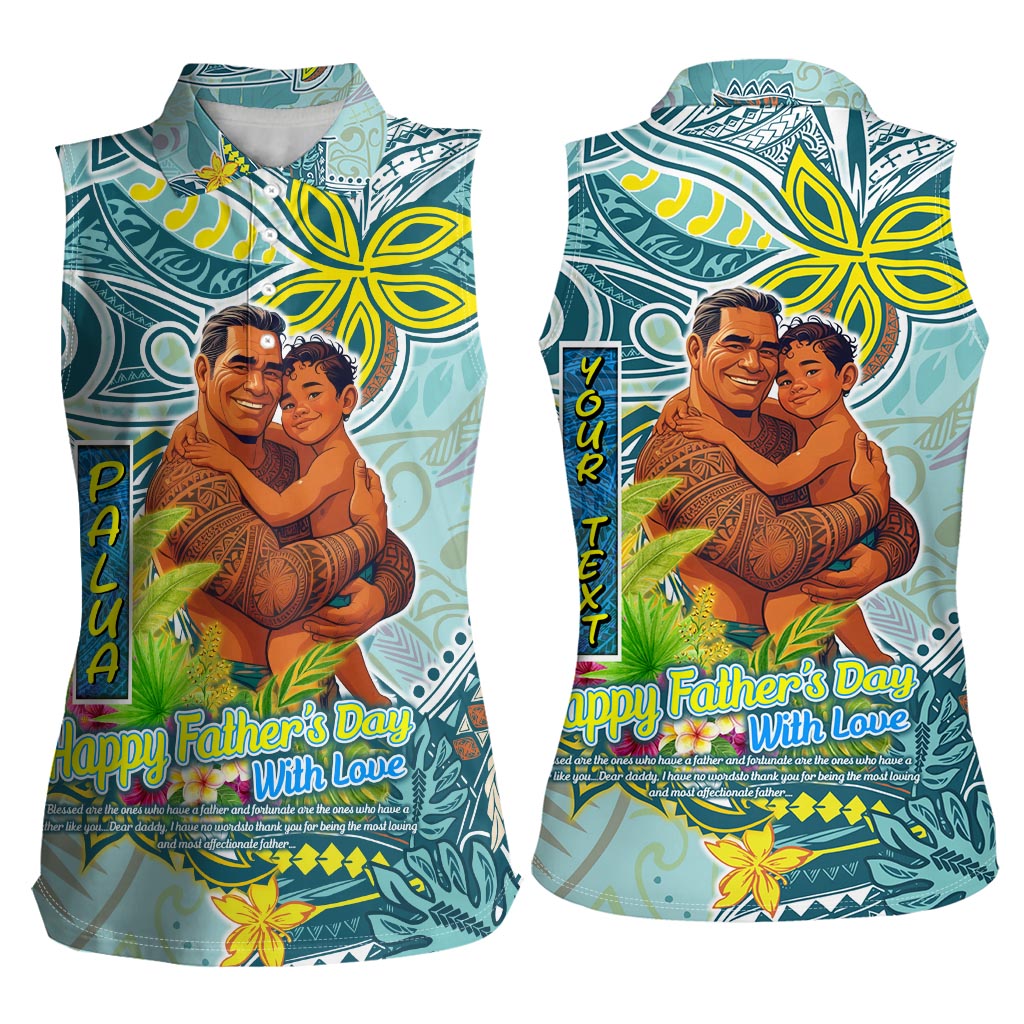 Palau Father's Day Polynesia Women Sleeveless Polo Shirt Dad and Son