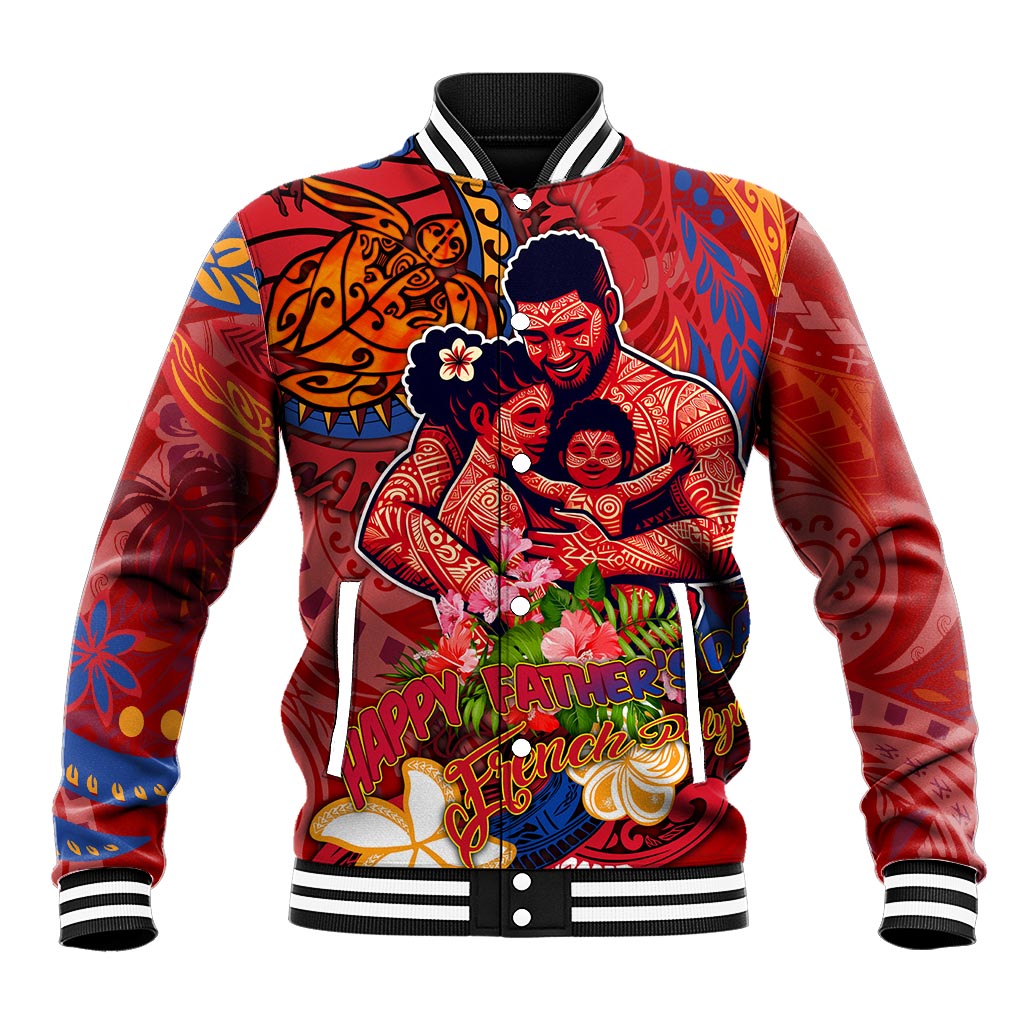 Happy Father's Day French Polynesia Baseball Jacket Family Turtle Hibiscus