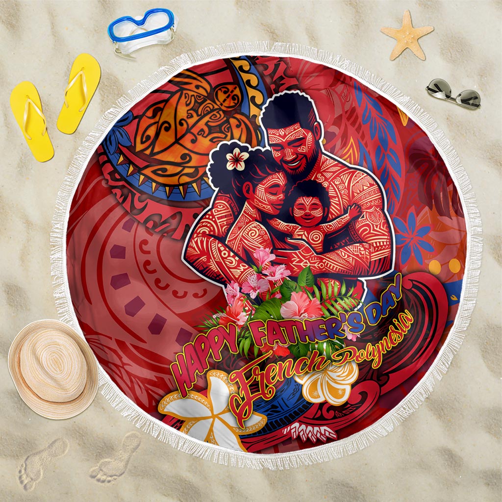 Happy Father's Day French Polynesia Beach Blanket Family Turtle Hibiscus DT02 One Size 150cm Red - Polynesian Pride