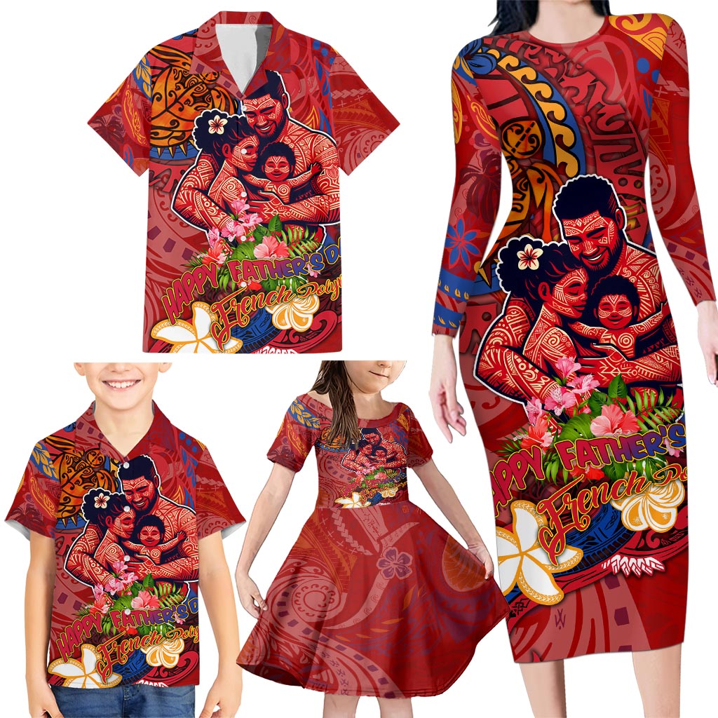 Happy Father's Day French Polynesia Family Matching Long Sleeve Bodycon Dress and Hawaiian Shirt Family Turtle Hibiscus