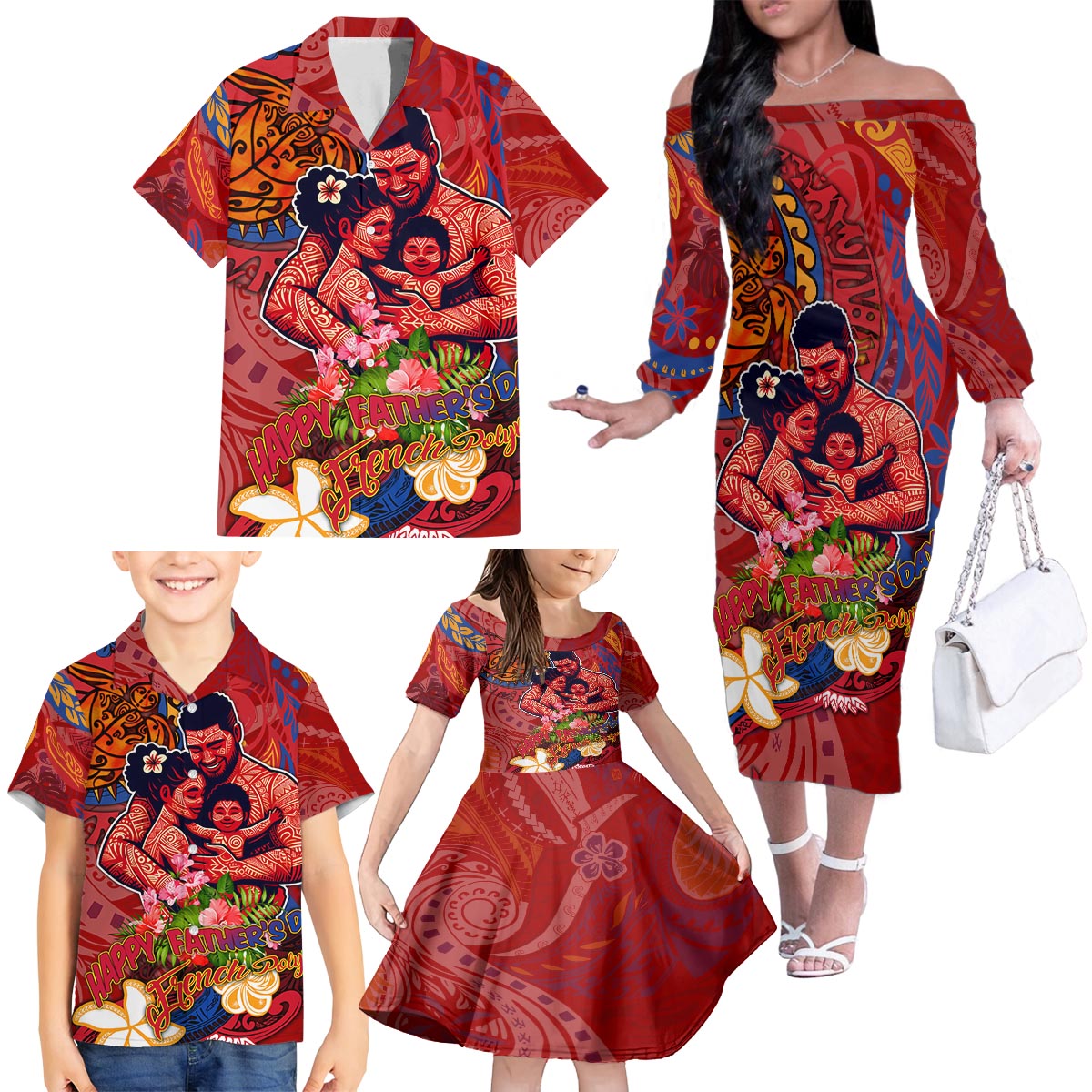 Happy Father's Day French Polynesia Family Matching Off The Shoulder Long Sleeve Dress and Hawaiian Shirt Family Turtle Hibiscus DT02 - Polynesian Pride