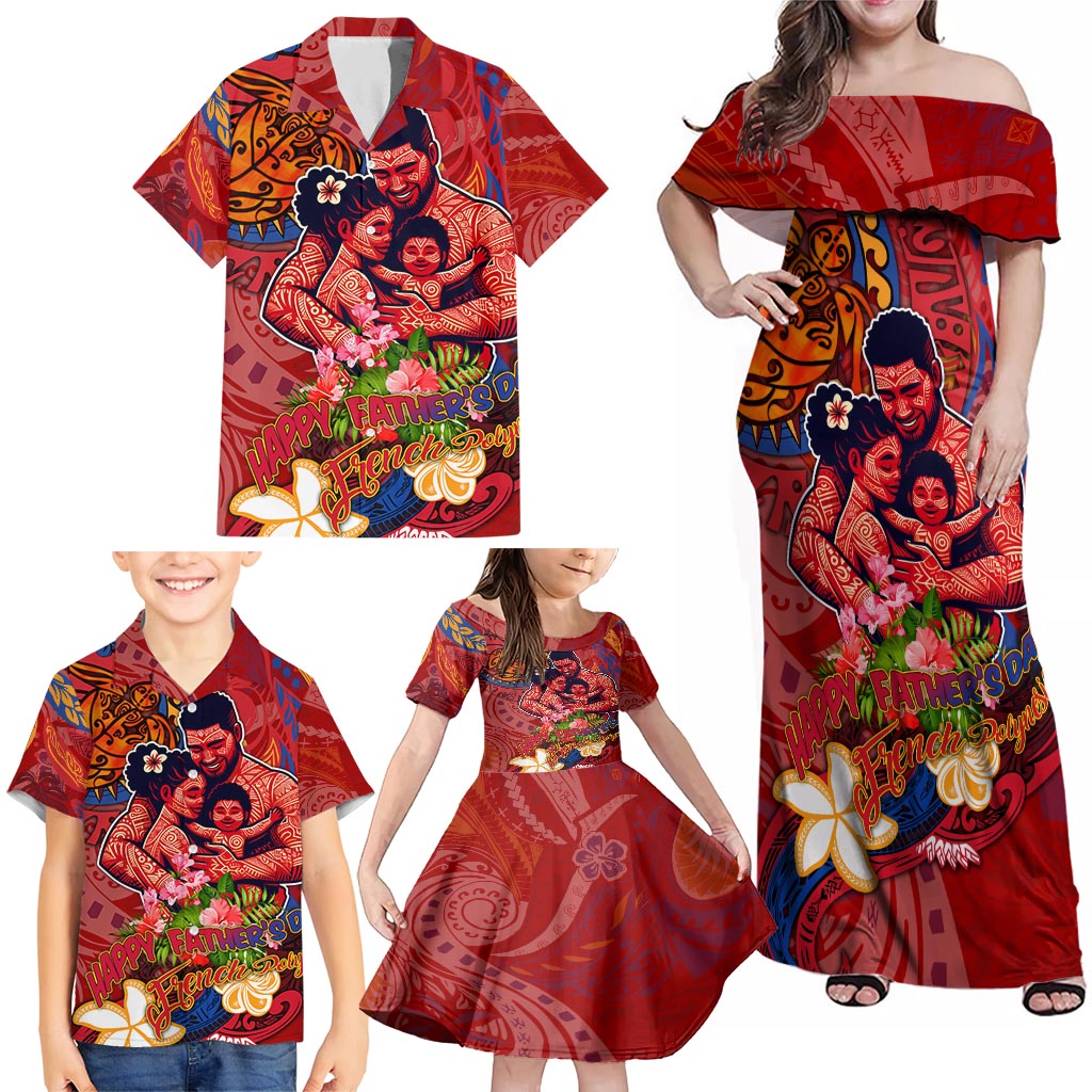 Happy Father's Day French Polynesia Family Matching Off Shoulder Maxi Dress and Hawaiian Shirt Family Turtle Hibiscus