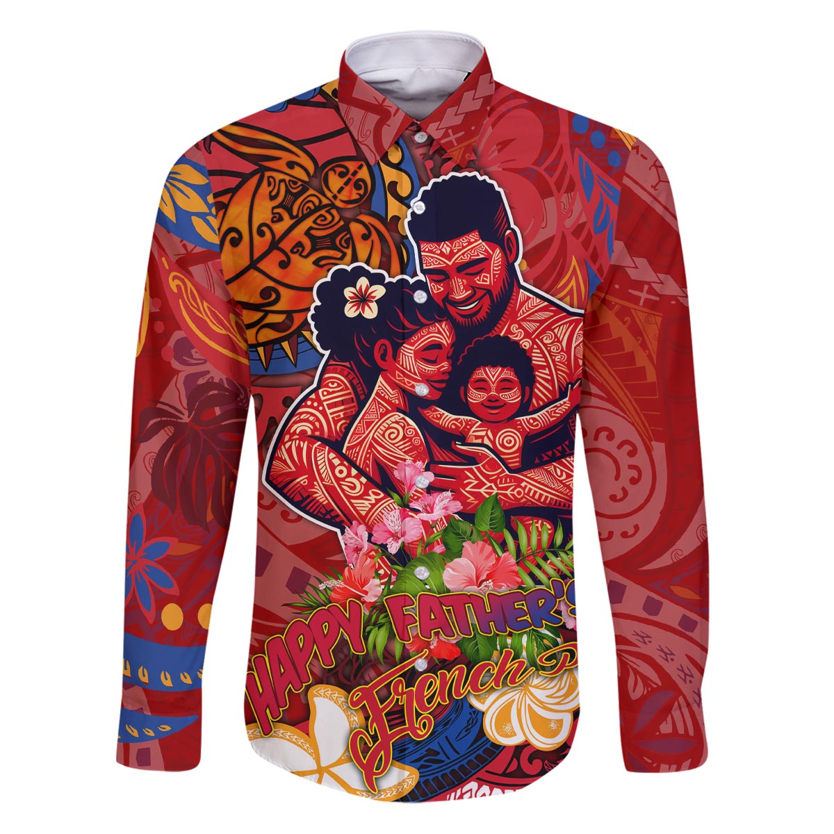 Happy Father's Day French Polynesia Family Matching Puletasi and Hawaiian Shirt Family Turtle Hibiscus