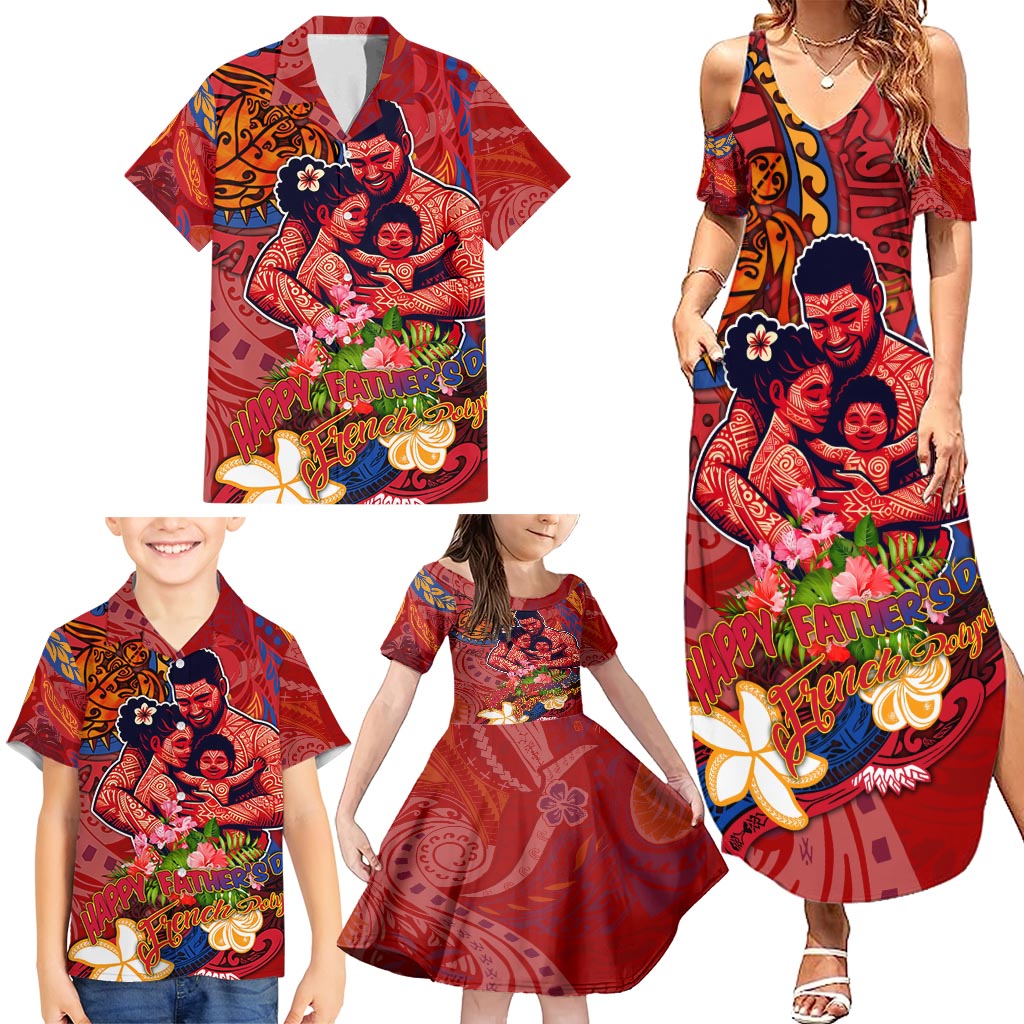 Happy Father's Day French Polynesia Family Matching Summer Maxi Dress and Hawaiian Shirt Family Turtle Hibiscus