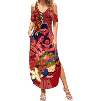 Happy Father's Day French Polynesia Family Matching Summer Maxi Dress and Hawaiian Shirt Family Turtle Hibiscus