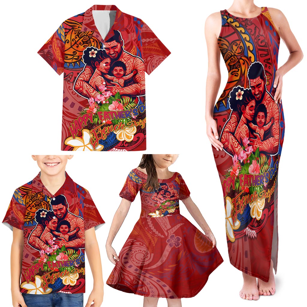 Happy Father's Day French Polynesia Family Matching Tank Maxi Dress and Hawaiian Shirt Family Turtle Hibiscus