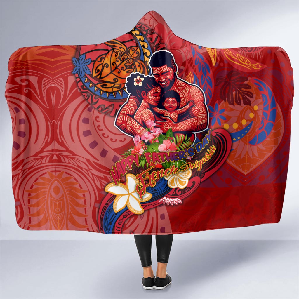 Happy Father's Day French Polynesia Hooded Blanket Family Turtle Hibiscus DT02 One Size Red - Polynesian Pride