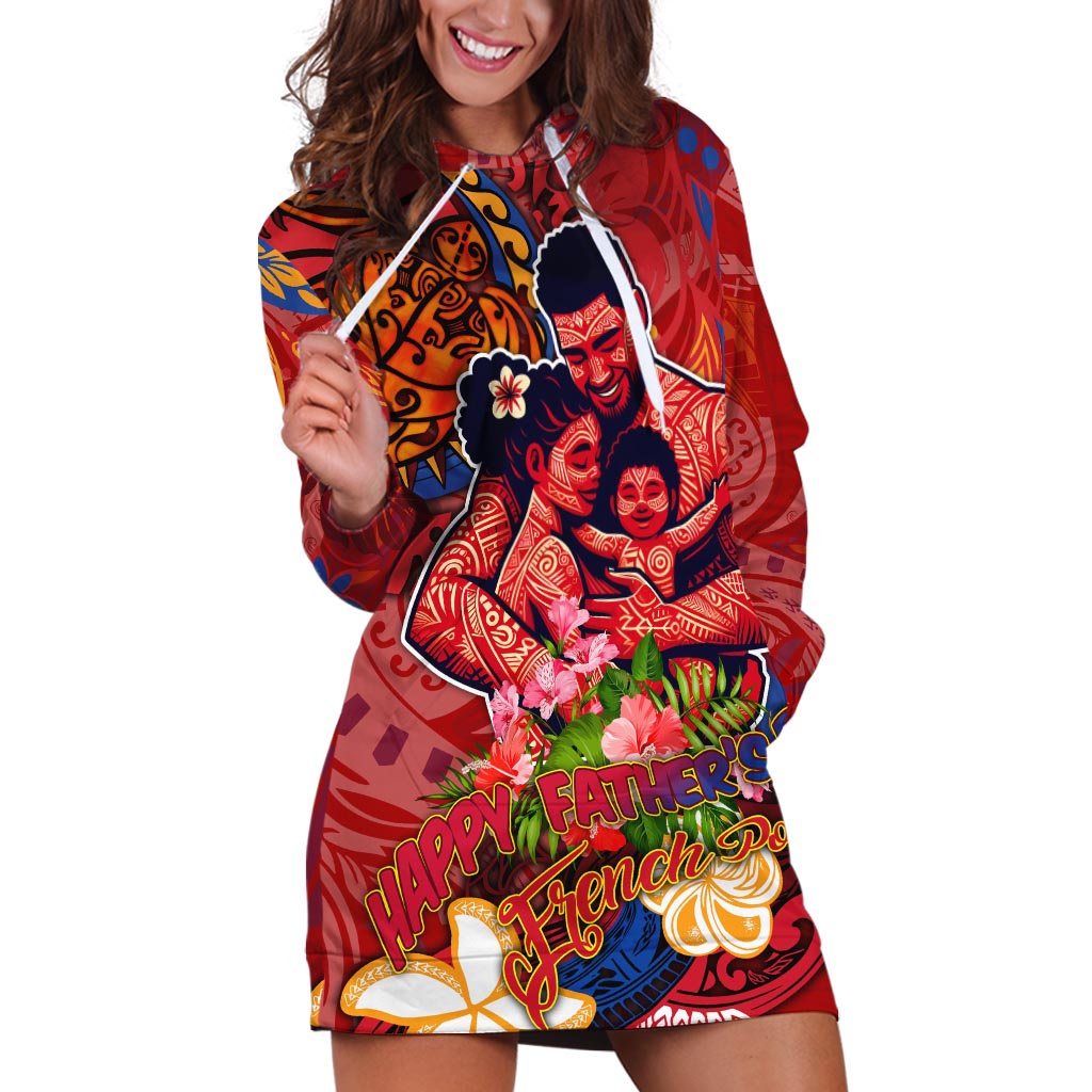 Happy Father's Day French Polynesia Hoodie Dress Family Turtle Hibiscus DT02 Red - Polynesian Pride