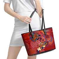 Happy Father's Day French Polynesia Leather Tote Bag Family Turtle Hibiscus DT02 - Polynesian Pride