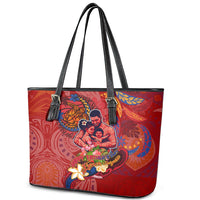 Happy Father's Day French Polynesia Leather Tote Bag Family Turtle Hibiscus DT02 - Polynesian Pride