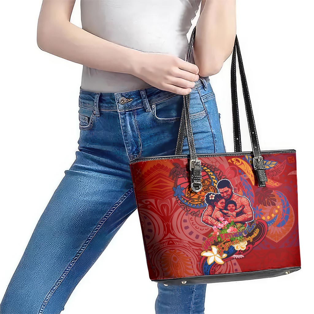 Happy Father's Day French Polynesia Leather Tote Bag Family Turtle Hibiscus DT02 - Polynesian Pride