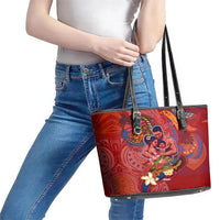 Happy Father's Day French Polynesia Leather Tote Bag Family Turtle Hibiscus DT02 - Polynesian Pride