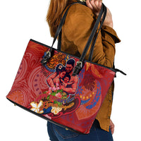 Happy Father's Day French Polynesia Leather Tote Bag Family Turtle Hibiscus DT02 - Polynesian Pride
