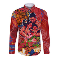 Happy Father's Day French Polynesia Long Sleeve Button Shirt Family Turtle Hibiscus DT02 Unisex Red - Polynesian Pride