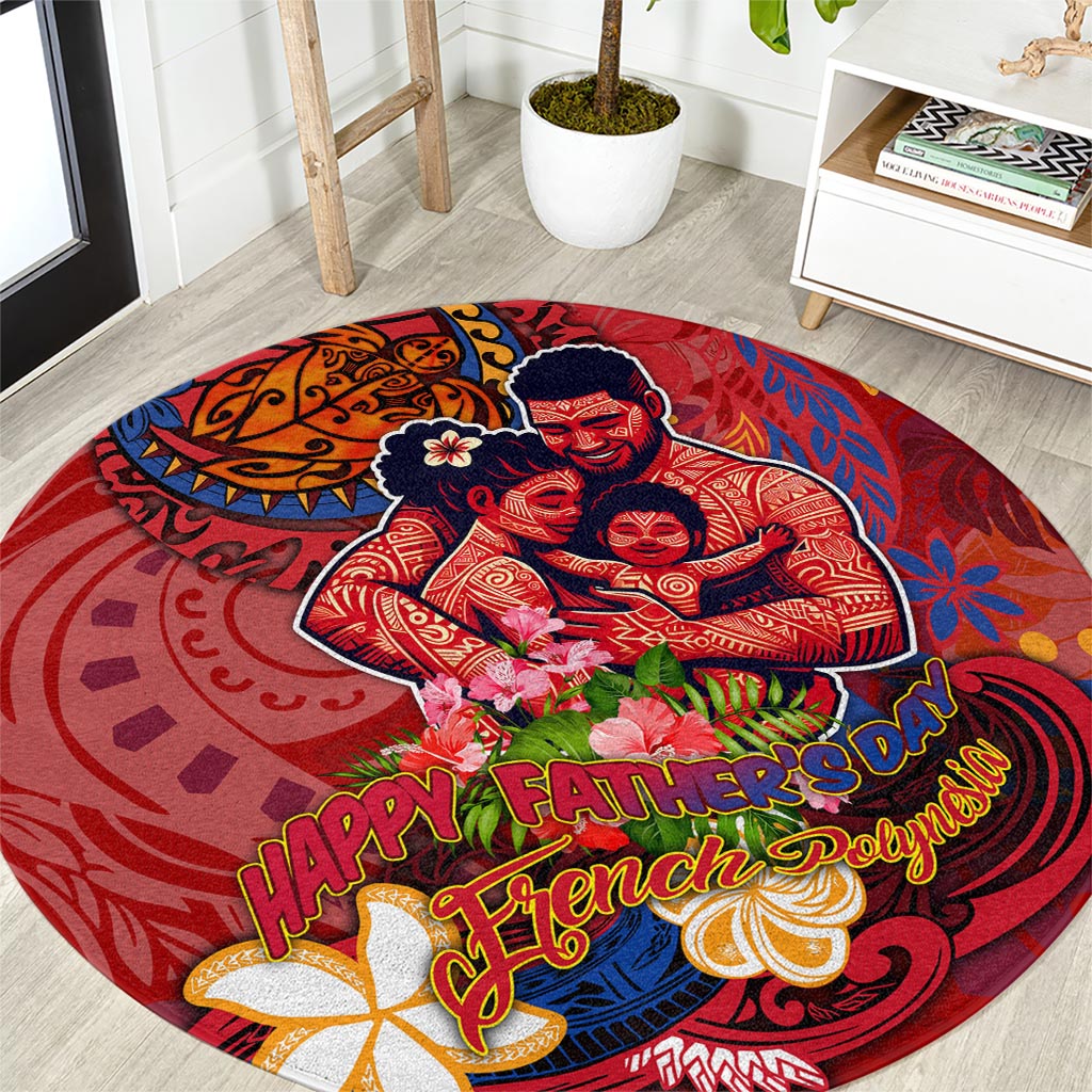 Happy Father's Day French Polynesia Round Carpet Family Turtle Hibiscus