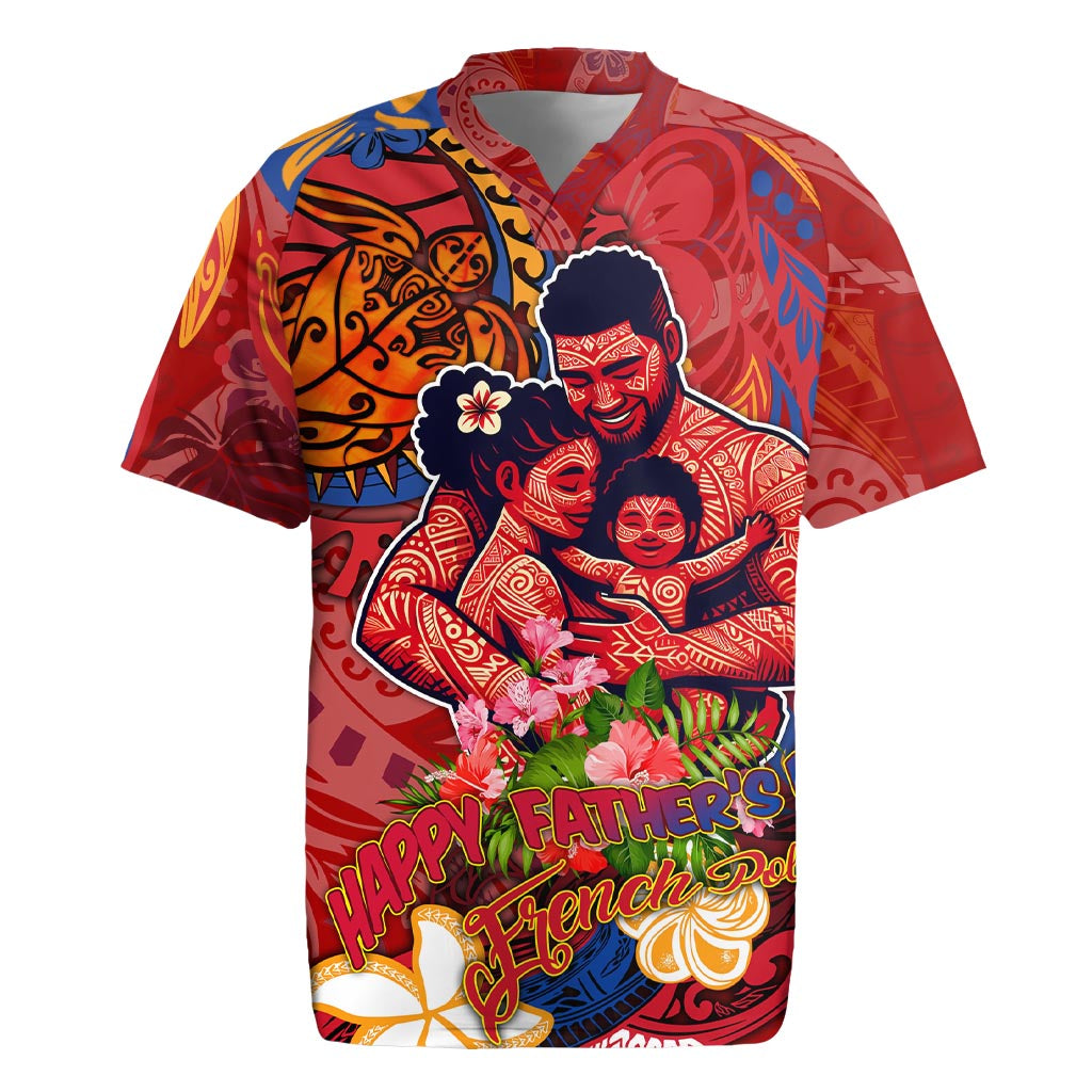 Happy Father's Day French Polynesia Rugby Jersey Family Turtle Hibiscus DT02 Red - Polynesian Pride