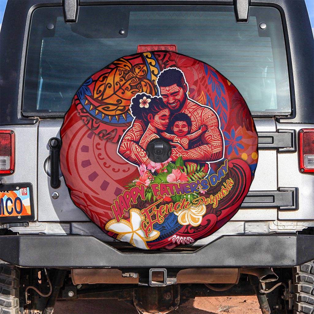 Happy Father's Day French Polynesia Spare Tire Cover Family Turtle Hibiscus