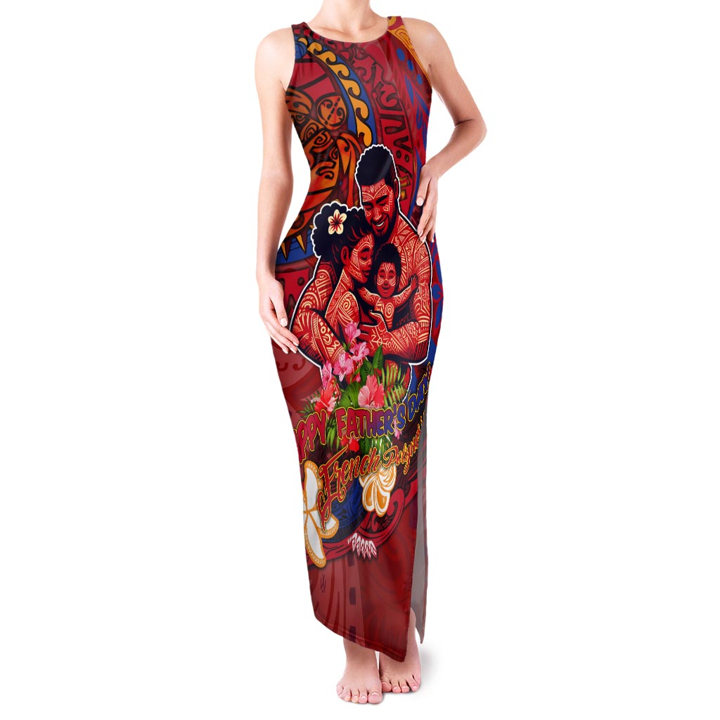 Happy Father's Day French Polynesia Tank Maxi Dress Family Turtle Hibiscus DT02 Women Red - Polynesian Pride