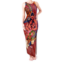 Happy Father's Day French Polynesia Tank Maxi Dress Family Turtle Hibiscus DT02 Women Red - Polynesian Pride