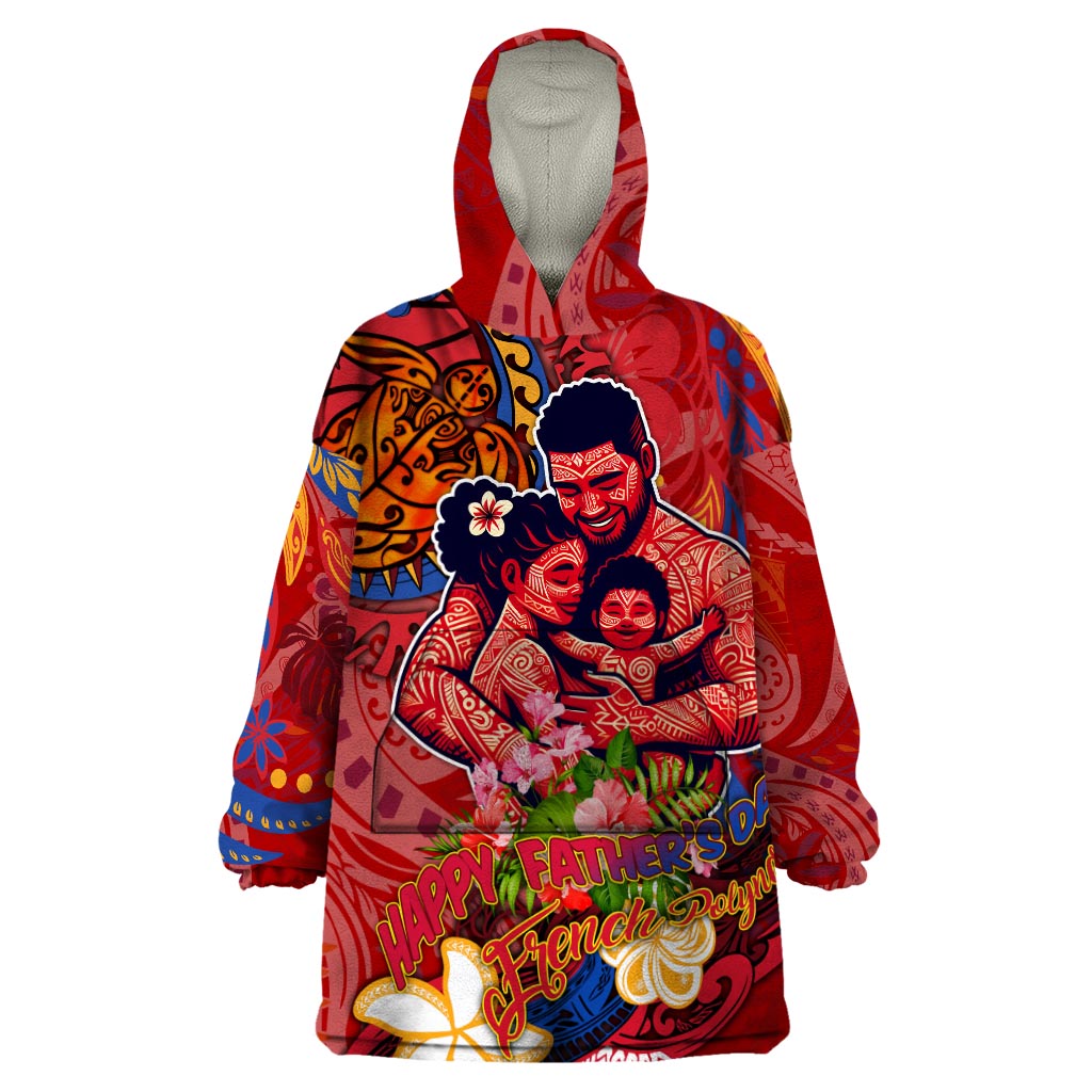 Happy Father's Day French Polynesia Wearable Blanket Hoodie Family Turtle Hibiscus DT02 One Size Red - Polynesian Pride
