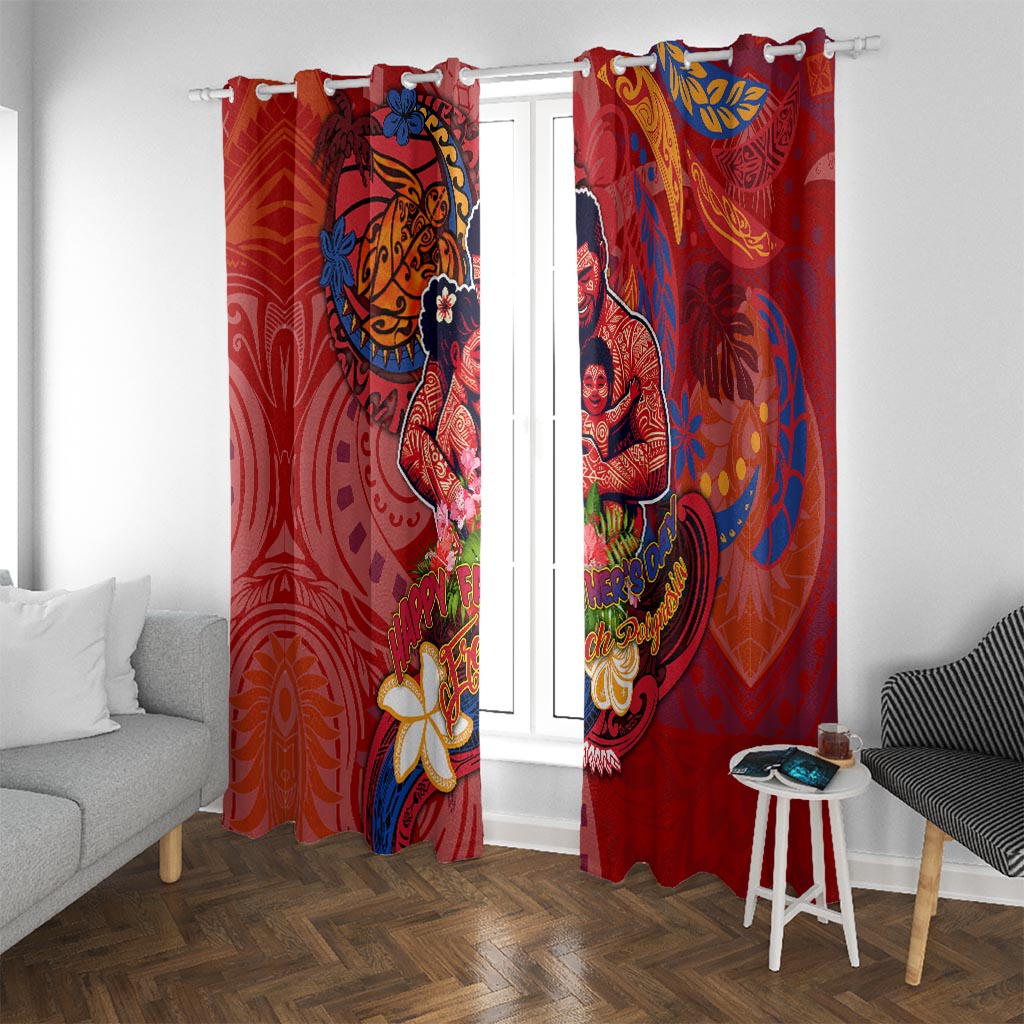 Happy Father's Day French Polynesia Window Curtain Family Turtle Hibiscus DT02 With Grommets Red - Polynesian Pride