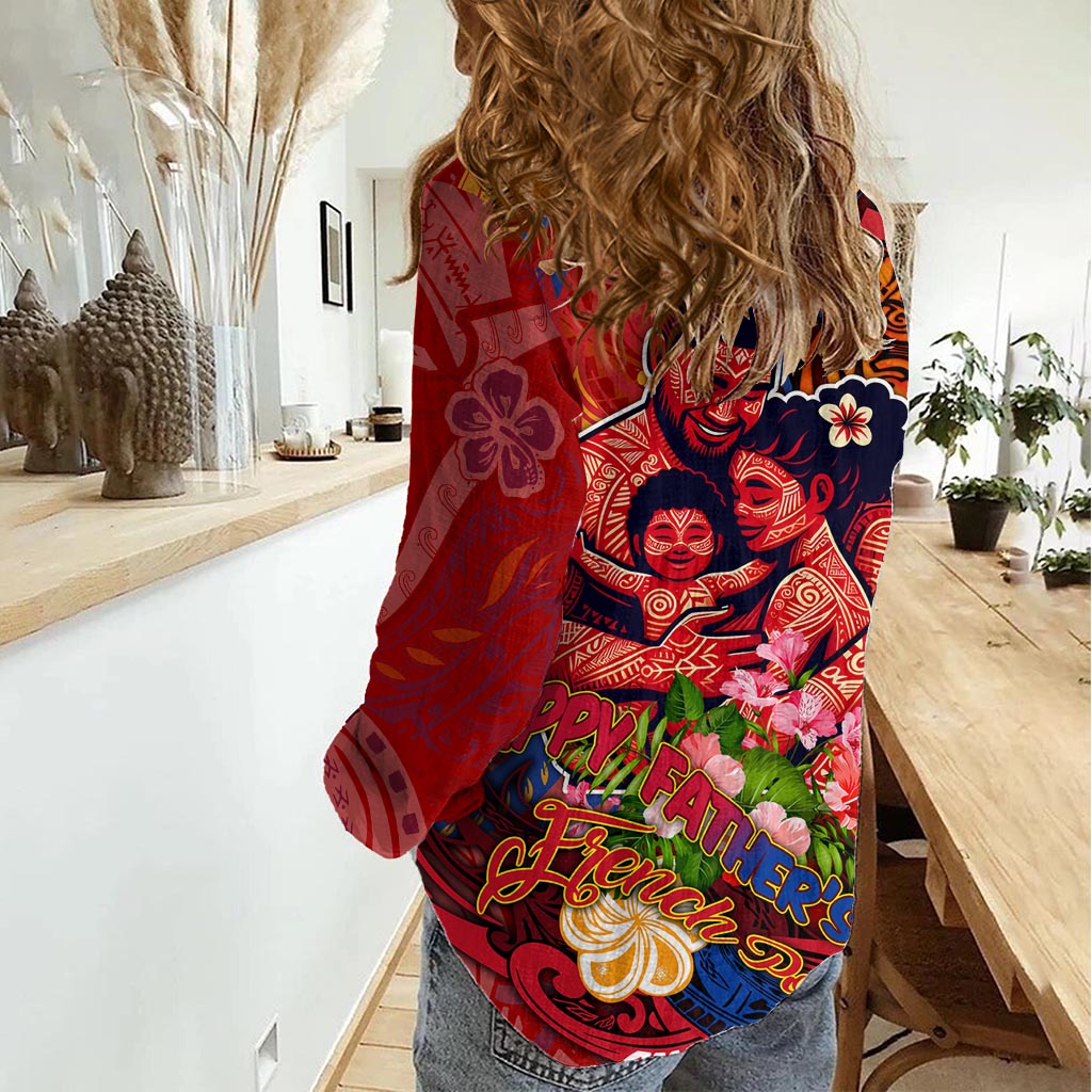 Happy Father's Day French Polynesia Women Casual Shirt Family Turtle Hibiscus