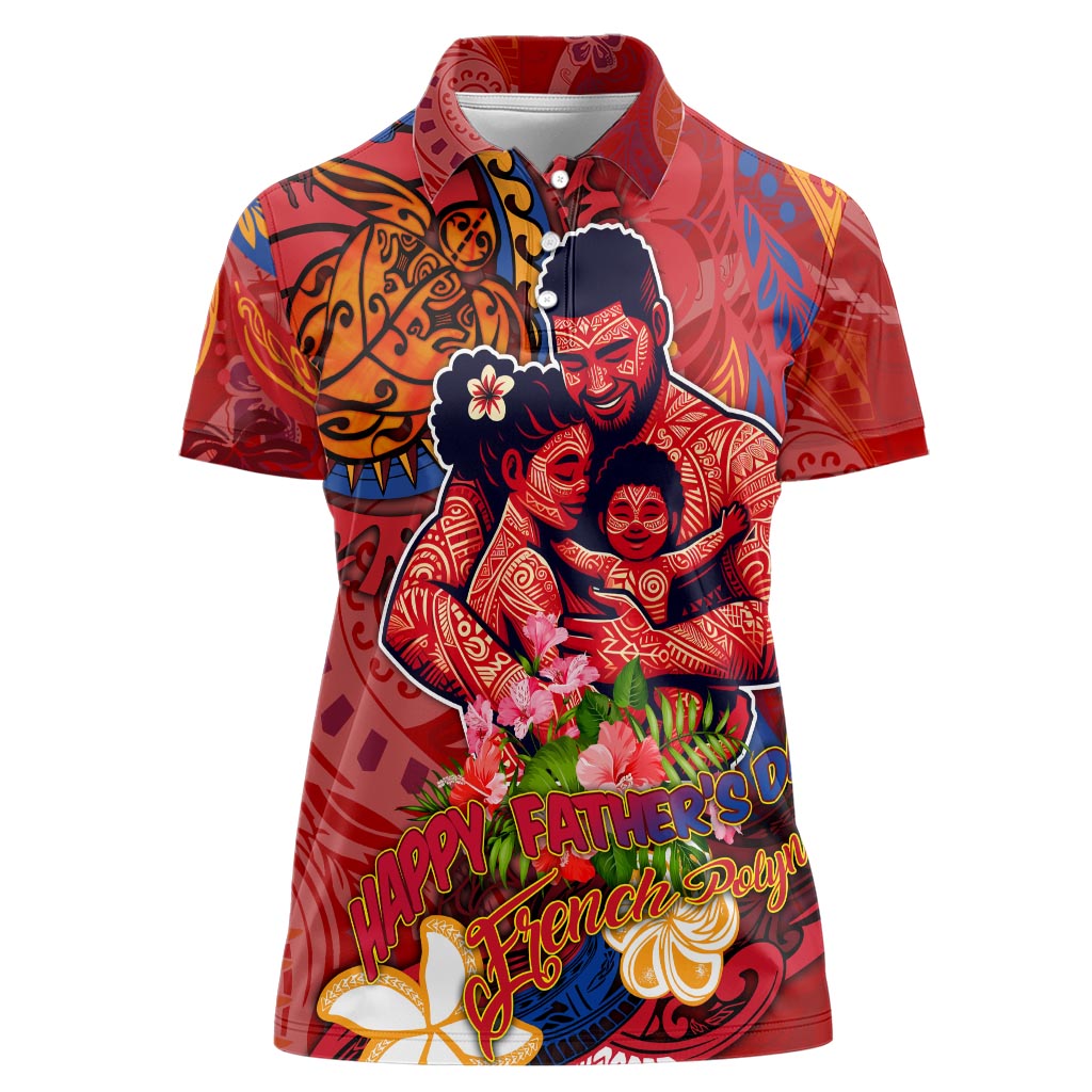 Happy Father's Day French Polynesia Women Polo Shirt Family Turtle Hibiscus DT02 Female Red - Polynesian Pride
