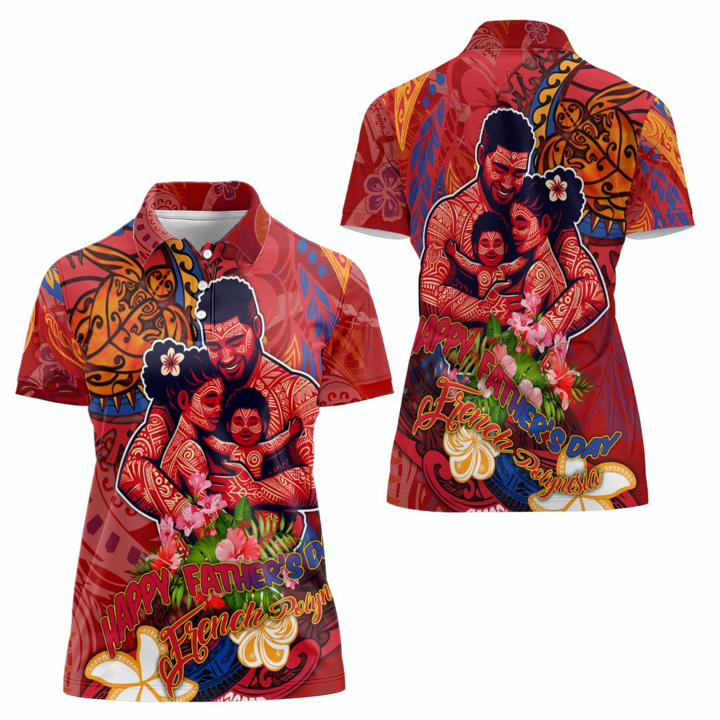 Happy Father's Day French Polynesia Women Polo Shirt Family Turtle Hibiscus DT02 - Polynesian Pride