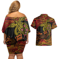 Papua New Guinea 50th Independence Day Couples Matching Off Shoulder Short Dress and Hawaiian Shirt Culture Spirit and Sovereignty