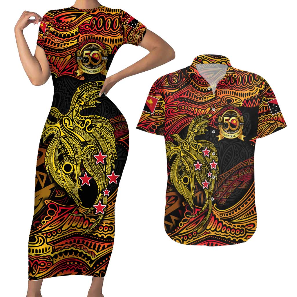 Papua New Guinea 50th Independence Day Couples Matching Short Sleeve Bodycon Dress and Hawaiian Shirt Culture Spirit and Sovereignty DT02 Art - Polynesian Pride