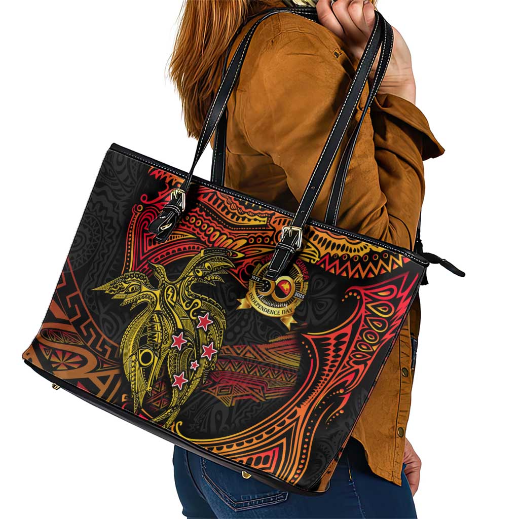 Papua New Guinea 50th Independence Day Leather Tote Bag Culture Spirit and Sovereignty