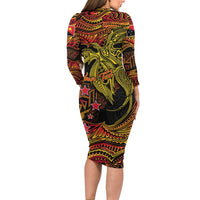 Papua New Guinea 50th Independence Day Long Sleeve Bodycon Dress Culture Spirit and Sovereignty