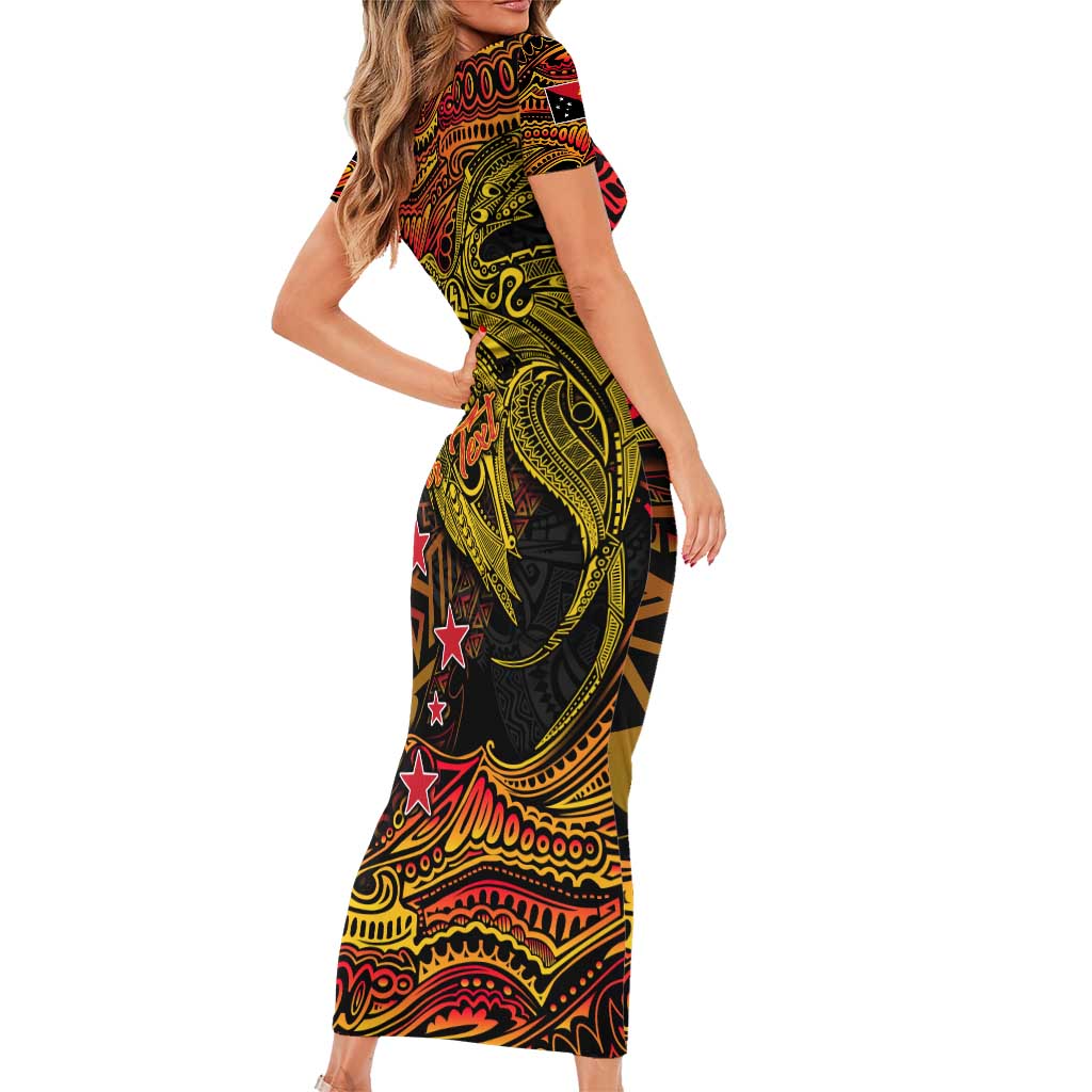 Papua New Guinea 50th Independence Day Short Sleeve Bodycon Dress Culture Spirit and Sovereignty