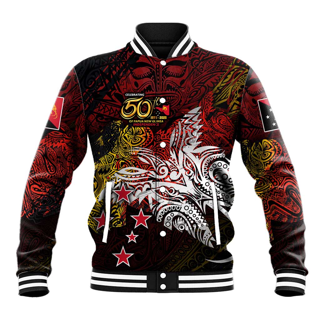 PNG 1975 - 2025 Baseball Jacket Papua New Guinea 50th Independence Anniversary DT02 Unisex Art - Polynesian Pride