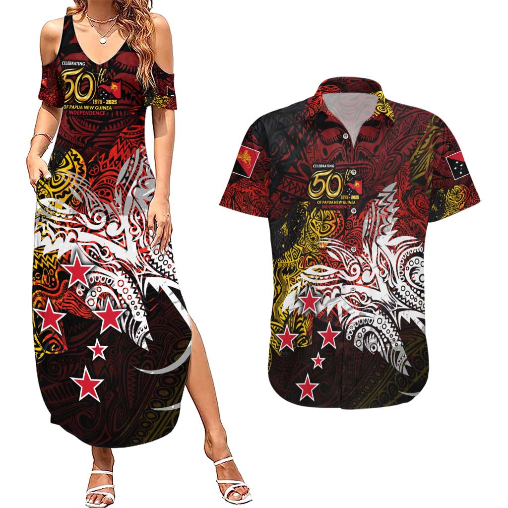 PNG 1975 - 2025 Couples Matching Summer Maxi Dress and Hawaiian Shirt Papua New Guinea 50th Independence Anniversary