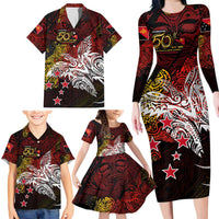 PNG 1975 - 2025 Family Matching Long Sleeve Bodycon Dress and Hawaiian Shirt Papua New Guinea 50th Independence Anniversary