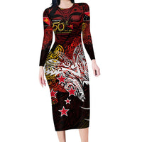 PNG 1975 - 2025 Family Matching Long Sleeve Bodycon Dress and Hawaiian Shirt Papua New Guinea 50th Independence Anniversary