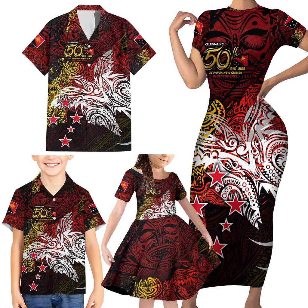 PNG 1975 - 2025 Family Matching Short Sleeve Bodycon Dress and Hawaiian Shirt Papua New Guinea 50th Independence Anniversary DT02 - Polynesian Pride