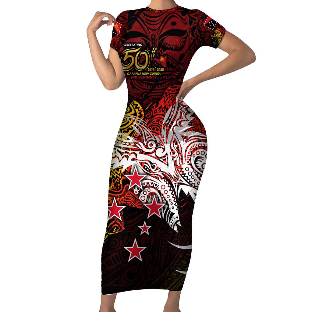 PNG 1975 - 2025 Family Matching Short Sleeve Bodycon Dress and Hawaiian Shirt Papua New Guinea 50th Independence Anniversary