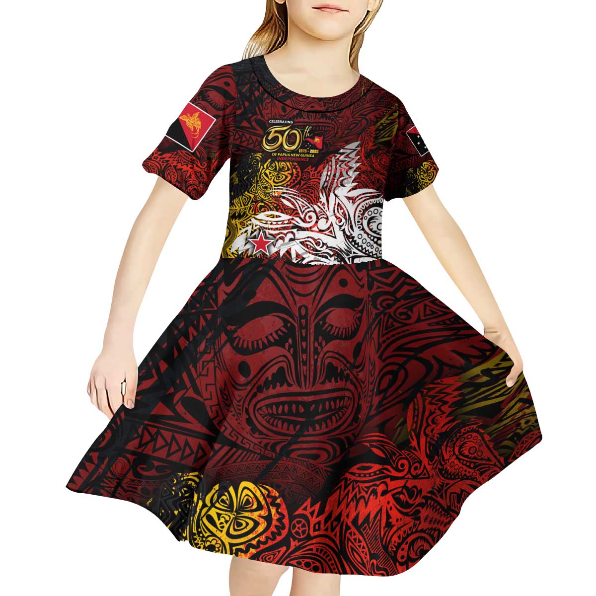 PNG 1975 - 2025 Kid Short Sleeve Dress Papua New Guinea 50th Independence Anniversary