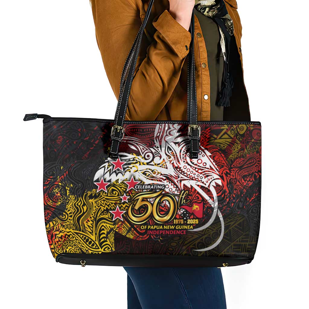 PNG 1975 - 2025 Leather Tote Bag Papua New Guinea 50th Independence Anniversary